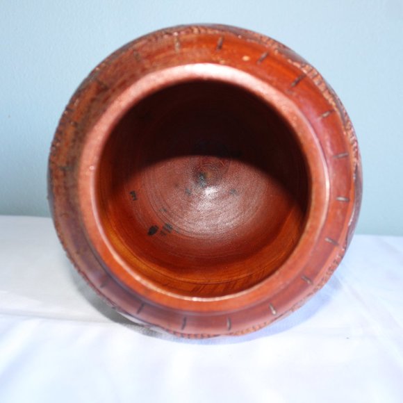 Vintage Hand Turned Carved Solid Wood Pedestal Vase With Lid 14" Tall - Picture 9 of 12